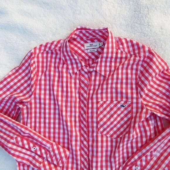 Vineyard Vines Gingham Button Up Shirt Relaxed Seabreeze Size 8 Style: 2W2080 - Picture 7 of 16